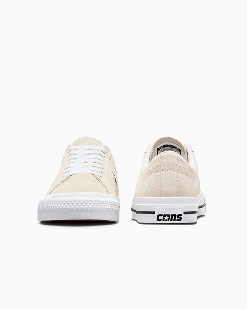 Bascheți Barbati Converse CONS One Star Pro Piele Intoarsa Bej Albi Negrii | RO KZJRU820